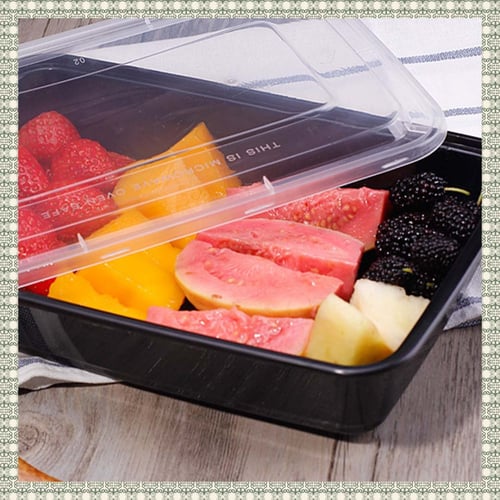 طبق مايكروويف مستطيل اسود مع غطاء شفاف محكم يمنع ا...