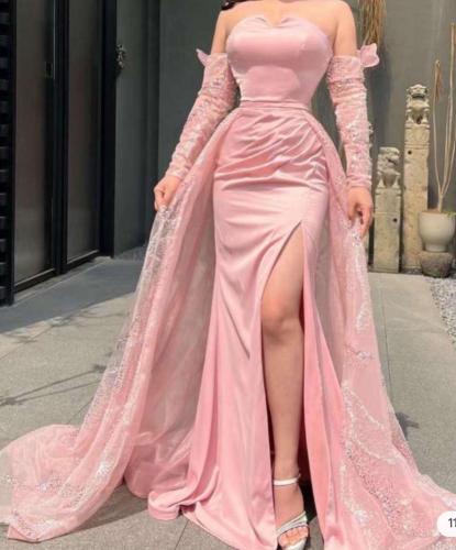 فستان سهره فخم وردي