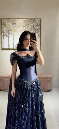 فستان سهره فخم ثريا كحلي & عنابي & اخصر