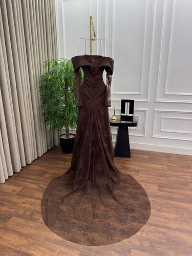 فستان سهره فخم دانتيل بني