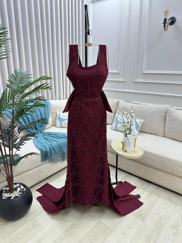 فستان سهره وردي فاتح & عنابي