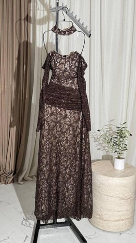 فستان روزينا سهره دانتيل بني