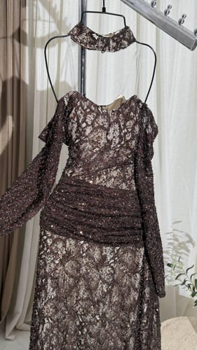 فستان روزينا سهره دانتيل بني