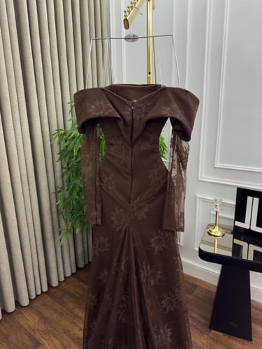 فستان سهره فخم دانتيل بني