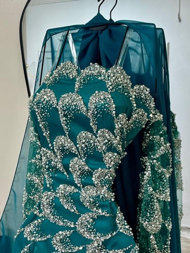 فستان سهره تركوازي فخم