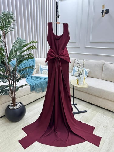 فستان سهره وردي فاتح & عنابي