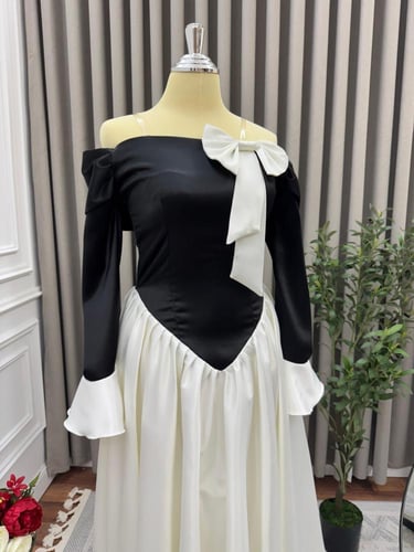 فستان سوسن سهره ابيض واسود