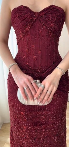 فستان سهره عنابي فخم