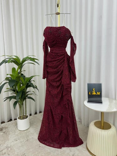 فستان دانتيل احمر & عنابي & الوان