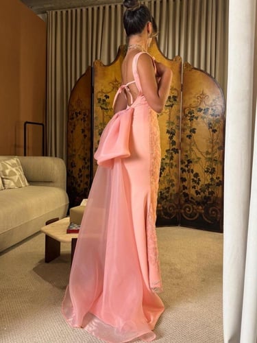 فستان سهره فخم وردي