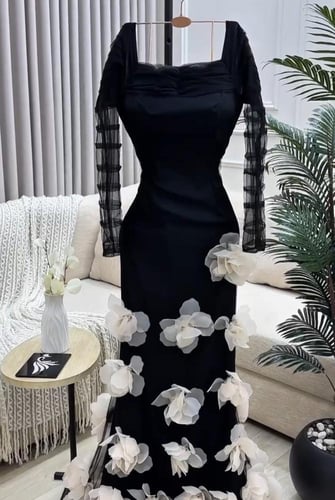 فستان سهره اسود وابيض فخم