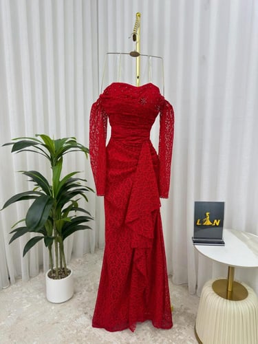 فستان دانتيل احمر & عنابي & الوان