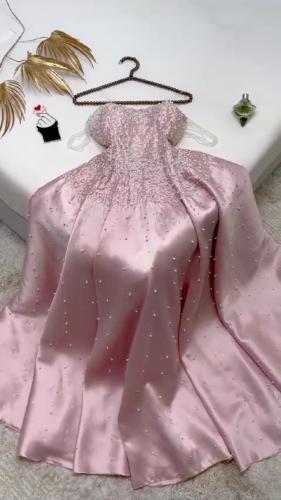 فستان سهره فخم وردي