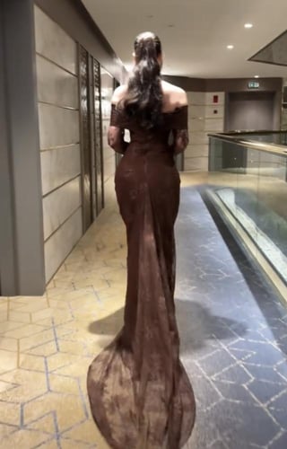 فستان سهره فخم دانتيل بني