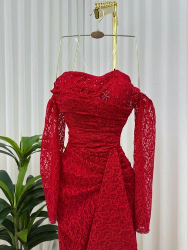 فستان دانتيل احمر & عنابي & الوان