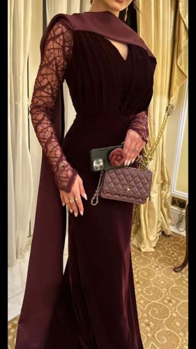 فستان سهره عنابي مخمل