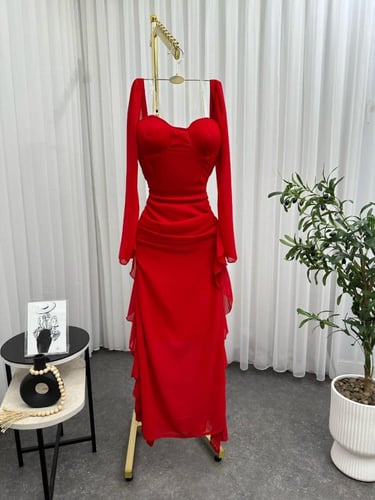 فستان احمر جورجيت شيفون