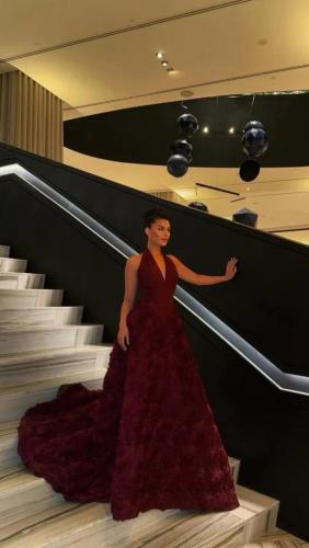 فستان ملكه عنابي & وردي ملكي فخم