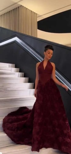 فستان ملكه عنابي & وردي ملكي فخم