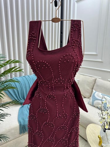 فستان سهره وردي فاتح & عنابي