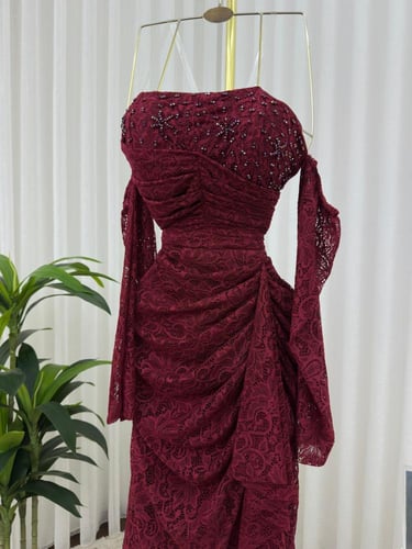 فستان دانتيل احمر & عنابي & الوان