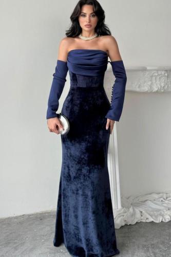 فستان سهره كحلي مخمل