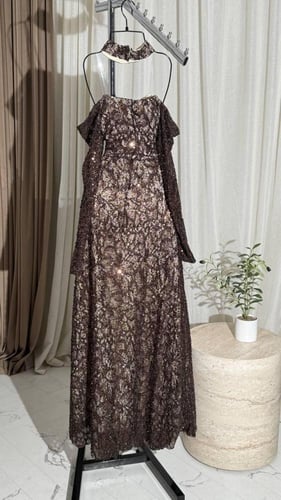 فستان روزينا سهره دانتيل بني