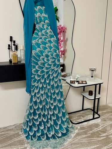 فستان سهره تركوازي فخم