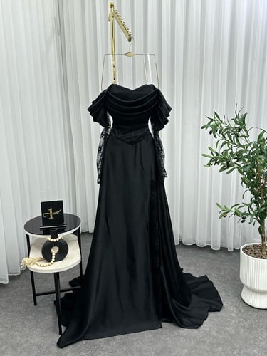 فستان سهره اسود تفته استرتش