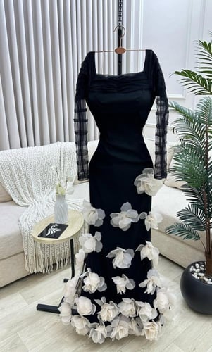 فستان سهره اسود وابيض فخم