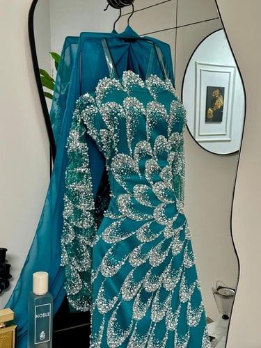 فستان سهره تركوازي فخم