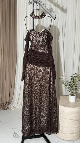 فستان روزينا سهره دانتيل بني