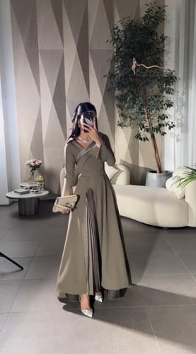 فستان زيتي حرير