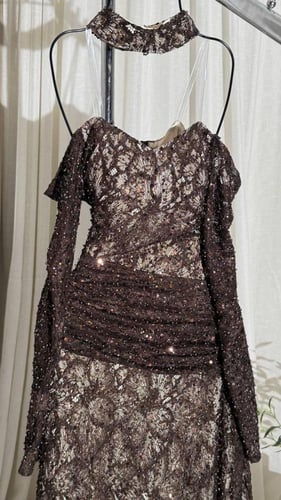 فستان روزينا سهره دانتيل بني