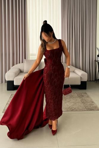 فستان سهره وردي فاتح & عنابي