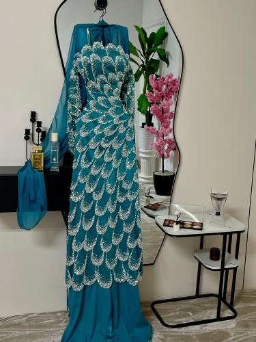 فستان سهره تركوازي فخم
