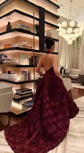 فستان ملكه عنابي & وردي ملكي فخم