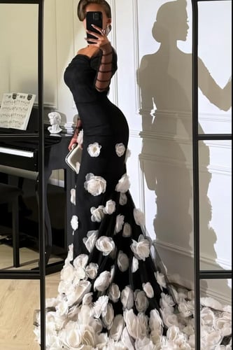 فستان سهره اسود وابيض فخم