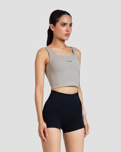 Stretch-Fit Cropped Tank Top - Grey