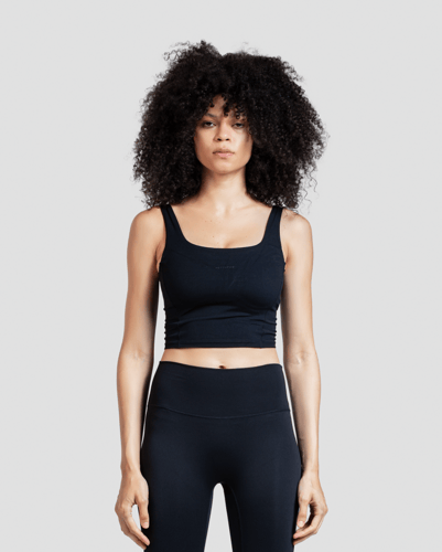 Stretch-Fit Cropped Tank Top - Black