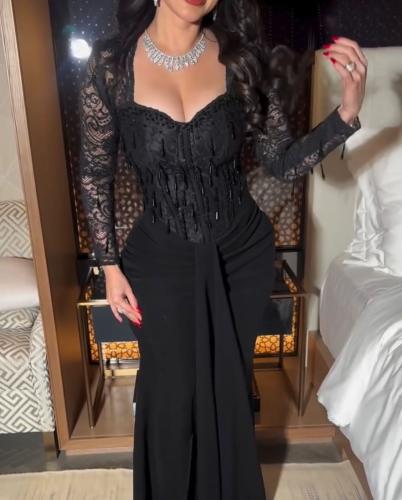 فستان سهره لون انيق راقي خامه كريب استرتش عل دانتي...