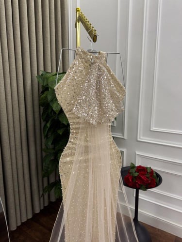 فستان تل مطرز