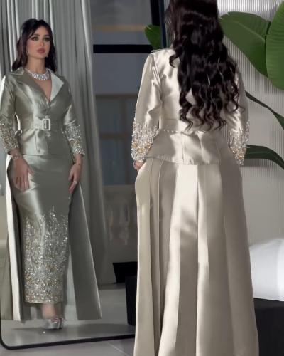 فستان سهره راقي طويل ساتر لون راقي خامه ميكادو +تط...