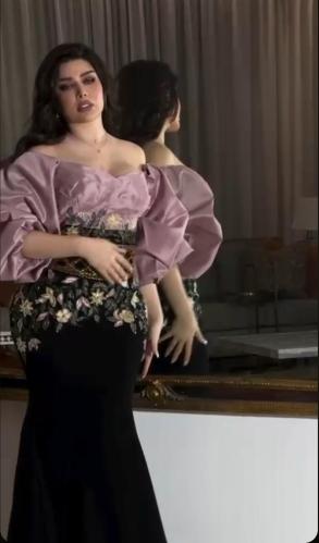 فستان كريب استرتش عل تفته +تطريز يدوي راقي