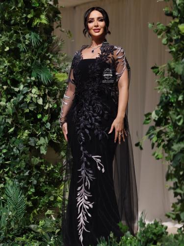 فستان سهره راقي لون انيق خامه كريب استرتش عل شيفون...