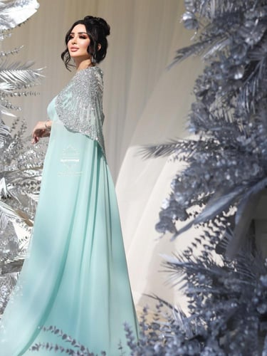 فستان سهره لون انيق خامه كريب استرتش عل شيفون + تط...