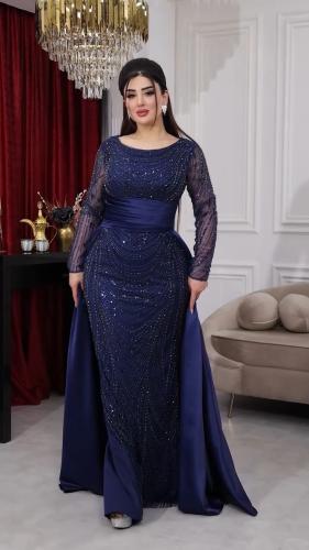 فستان سهره لون كحلي مقاسات كبيره راقي خامه الخامه...