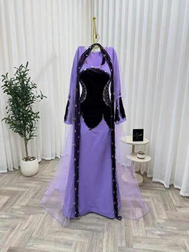 فستان طويل خامه باربي عل شيفون +تطريز يدوي راقي