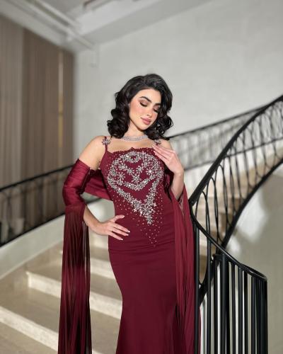 فستان سهره انيق خامه كريب استرتش عل تطريز يدوي راق...