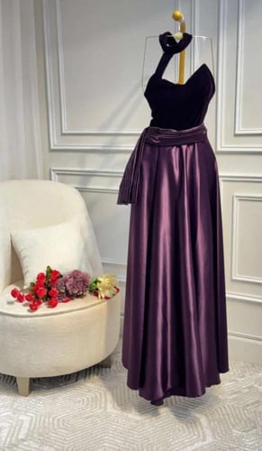 فستان سهره بنفسجي خامه مخمل عل ميكادو